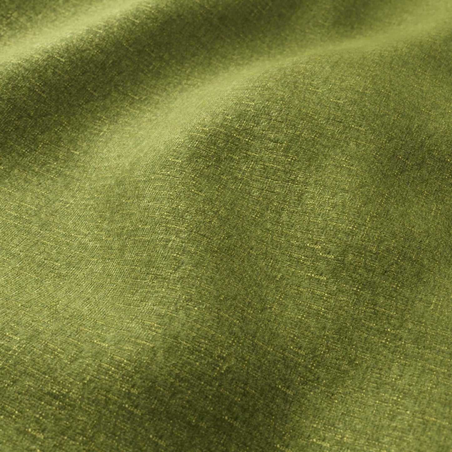 Olive-green chenille fabric with soft drape and subtle texture.