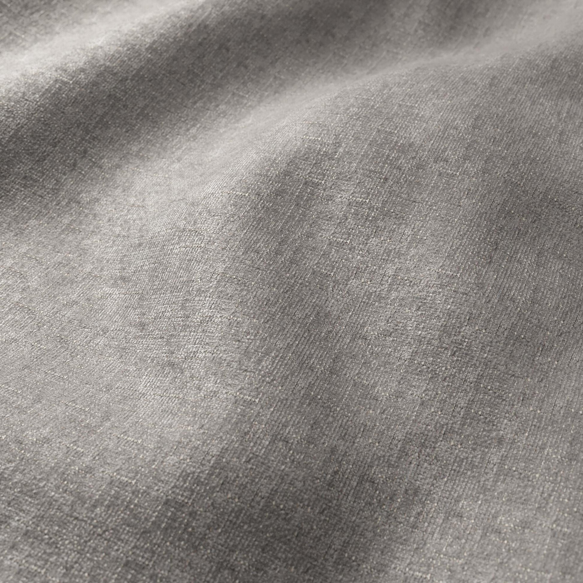 Plain grey chenille fabric with soft drape and plush texture.