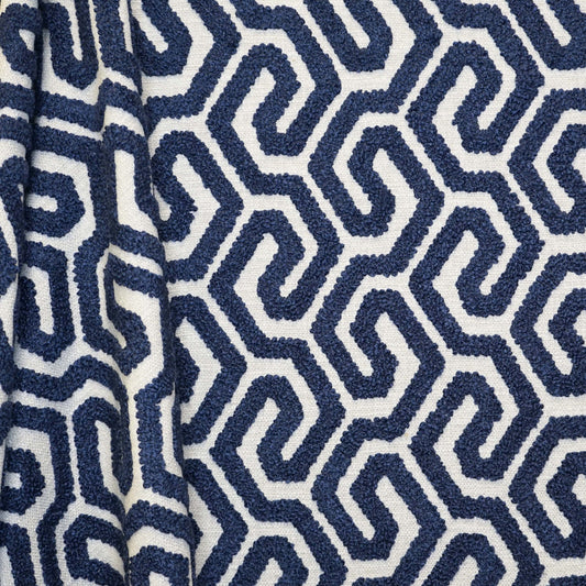 JF Fabrics INTERVAL 69 Fabric Geometric, Transitional Blue, Royal Blue  Embroidery - 9013069 J9161