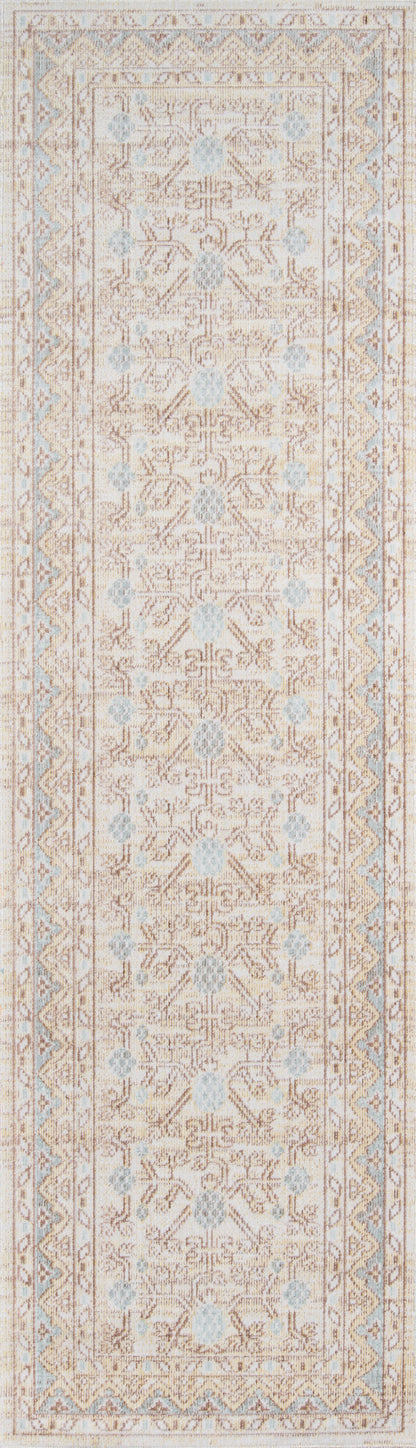 ISABEISA-3BLU rug: ivory field with pale blue floral Persian-inspired motif, long hallway decor.