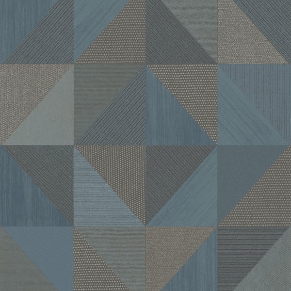 Blue-gray textured geometric wallcovering with a Congo-inspired pattern of diamonds and triangles.