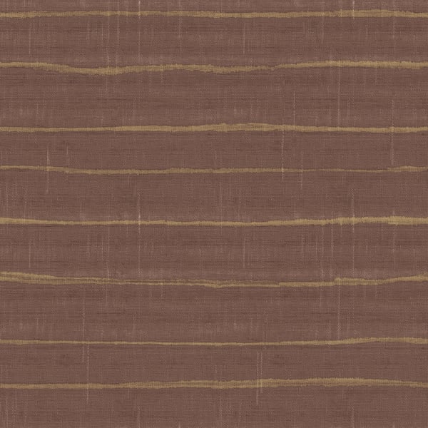 Copper-textured wallcovering with a brown, linen-like background and evenly spaced golden-tan horizontal stripes.