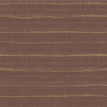 Copper-textured wallcovering with a brown, linen-like background and evenly spaced golden-tan horizontal stripes.