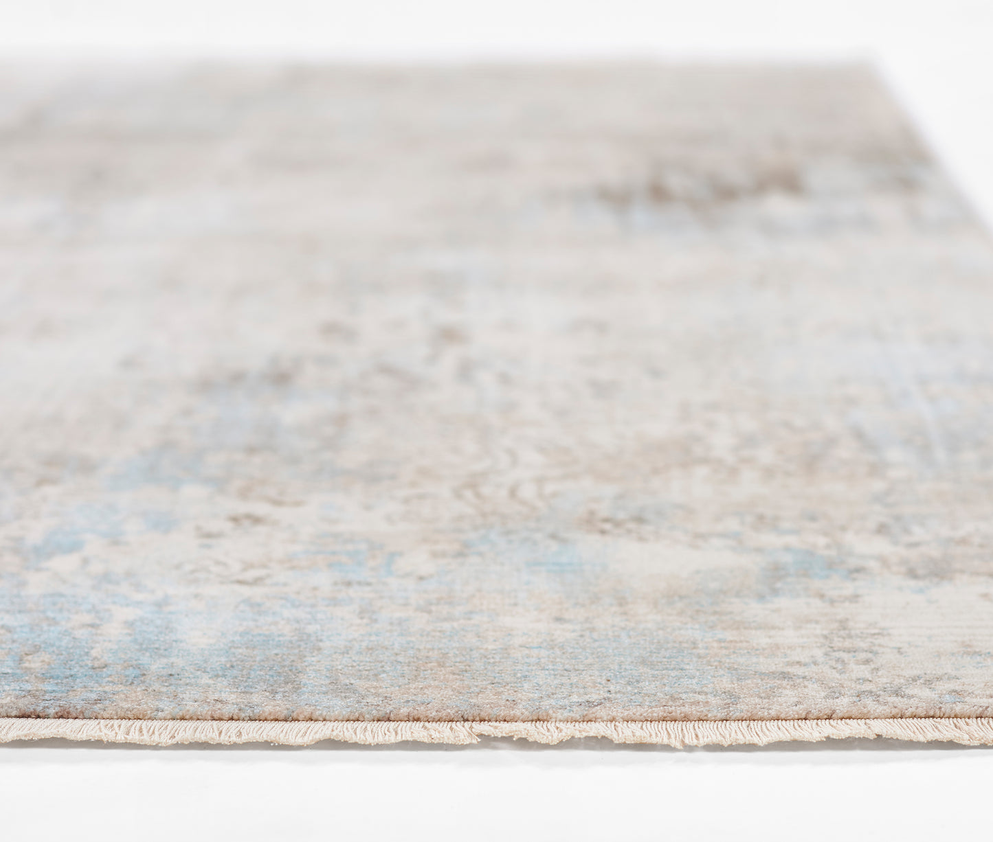 Blue and beige distressed rectangular area rug with a soft, low-pile texture; modern vintage style for living spaces.