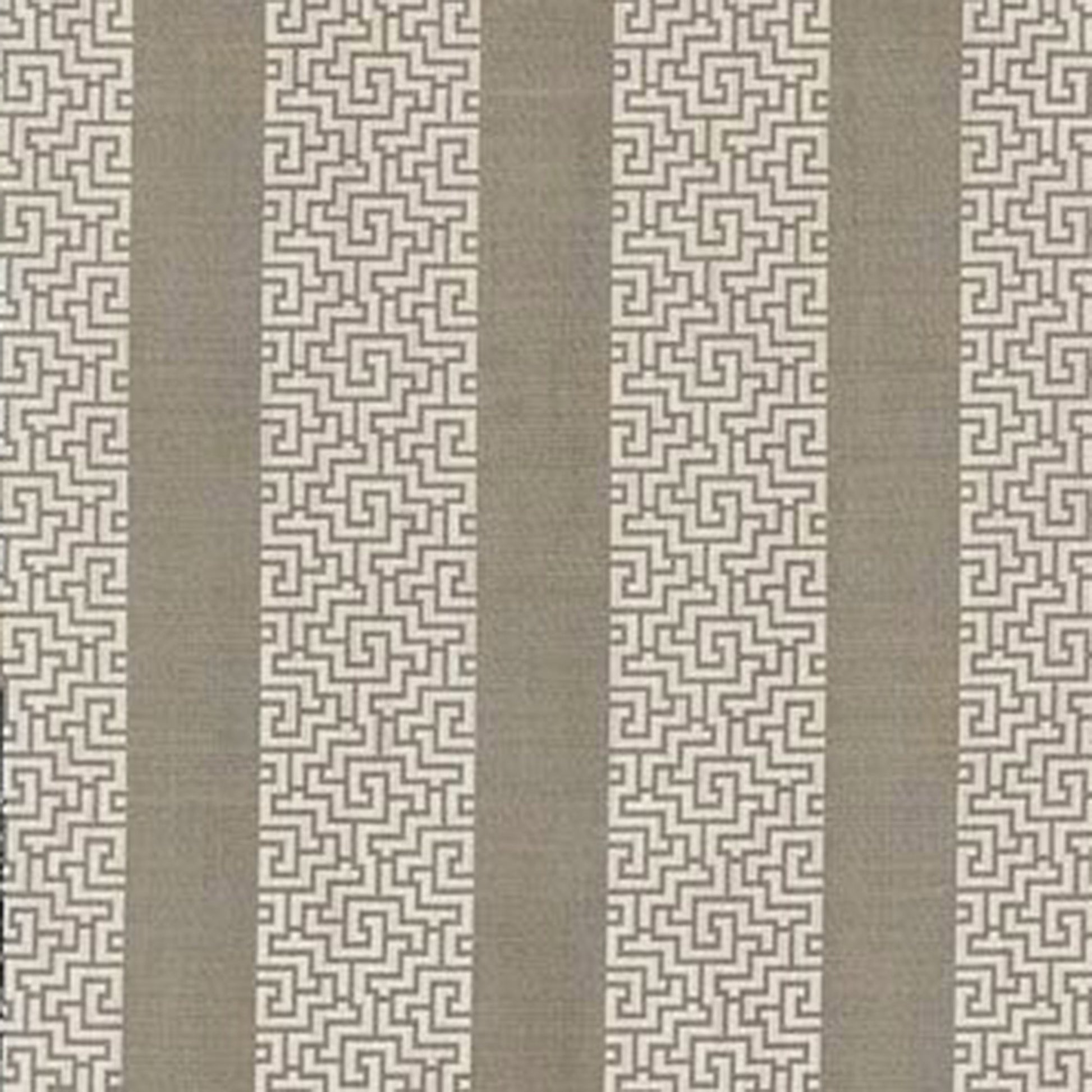 Brown jacquard fabric featuring alternating solid bands and Greek-key meander stripes.