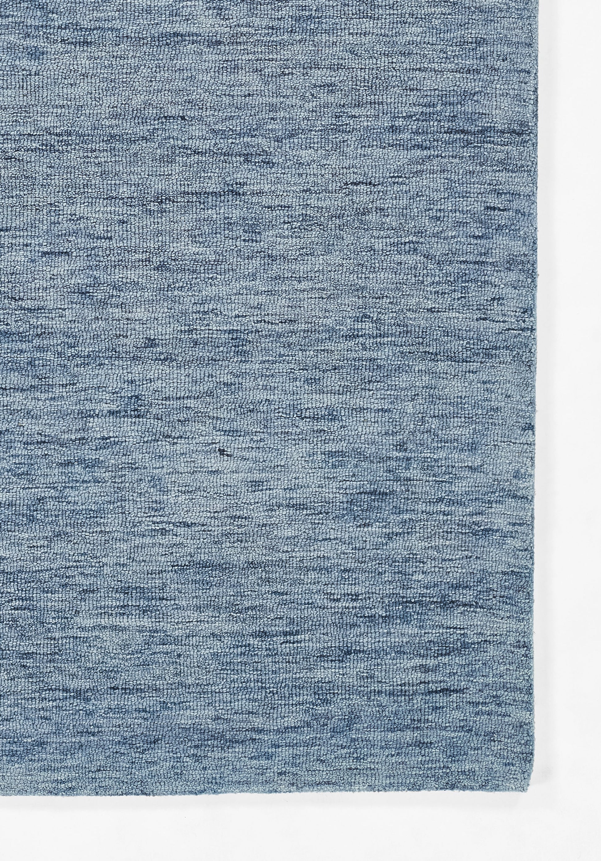 Blue heathered rug close-up with a visible edge; size 2' x 3'.