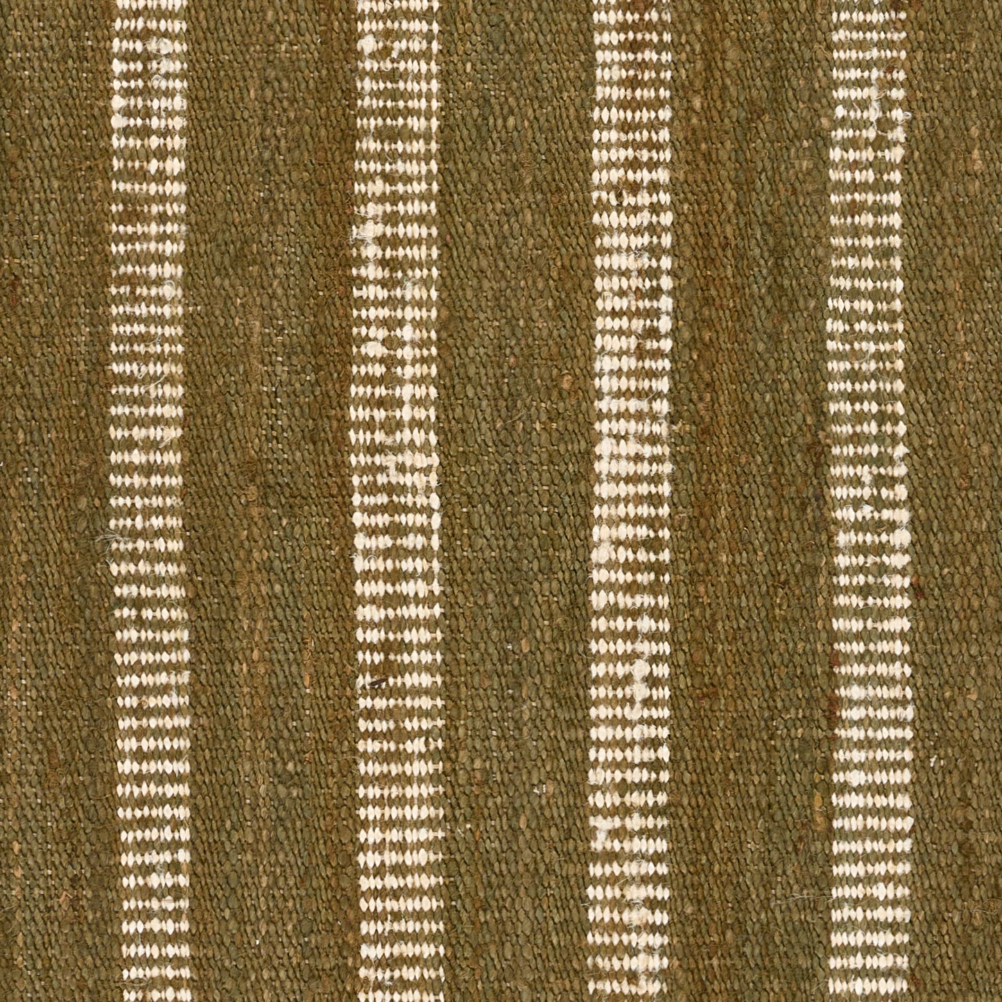 Brown woven rug with cream vertical dotted stripes; rustic striped pattern.