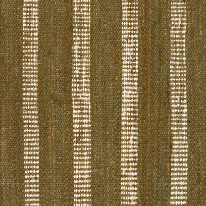 Olive-green woven rug with white vertical dotted stripes; rustic textured textile for floor or upholstery.