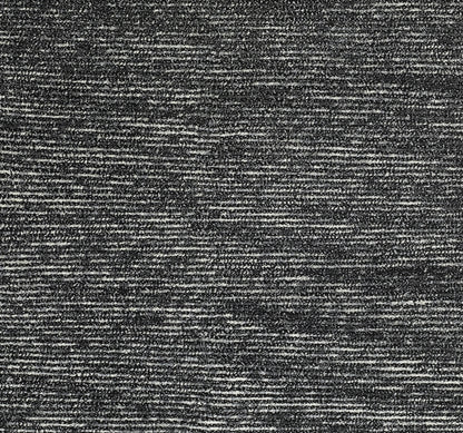 Charcoal gray heather knit rug texture with interwoven light gray threads; soft, versatile rug.