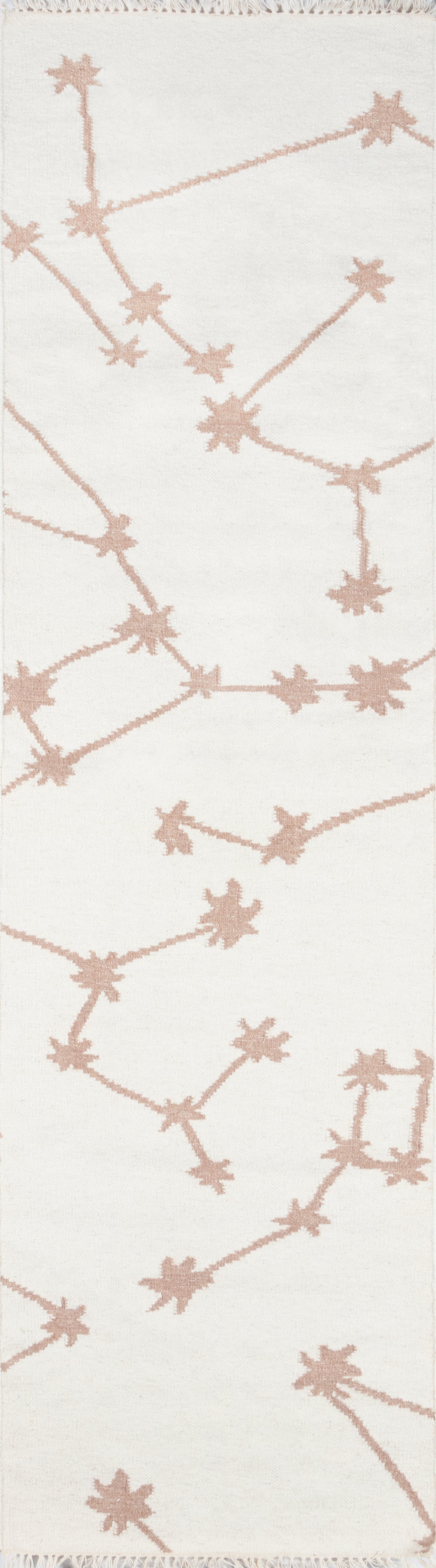 Ivory rug with pale pink branch-like lines of starburst blossoms.
