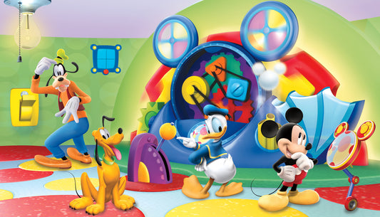 York Wallcoverings RoomMates Mickey and Friends - Clubhouse Capers Chair Rail Wall Mural Kids Licensed Multicolor  Wallpaper - JL1317M