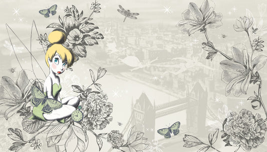 York Wallcoverings RoomMates Disney Fairies - Vintage Tinkbell XL Chair Rail Wall Mural Whimsical Licensed Greys  Wallpaper - JL1383M