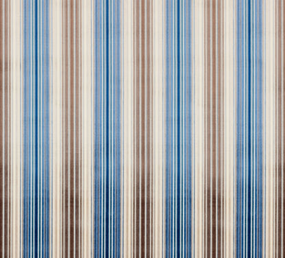 Vertical striped velvet fabric in blue, beige and brown tones; alternating narrow and wide stripes.