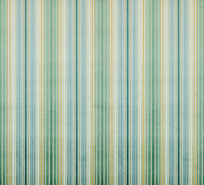 Vertical striped velvet fabric in teal, green, blue and yellow hues; suitable for upholstery or curtains