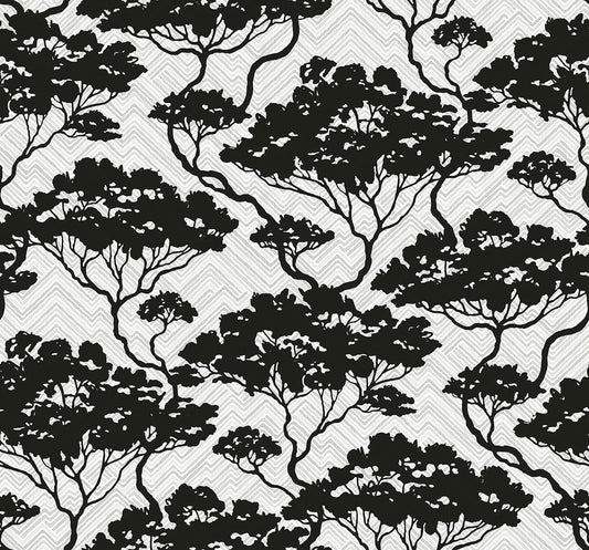 Seabrook Designs Japandi Style Nara Stringcloth Botanical Rustic Black Matte Sidewall - JP11700