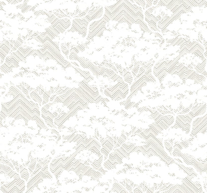 JP11708 grey wallpaper featuring white botanical blossoms over subtle chevron stripes; damask-style pattern.