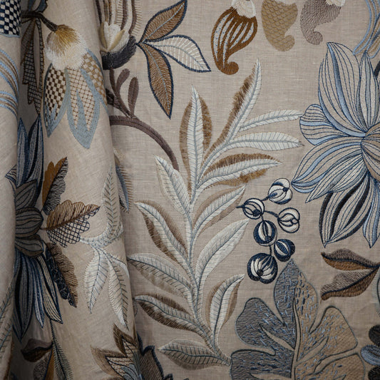 JF Fabrics JF Studio JUBILEE 67 Fabric Floral, traditional Beige, Blue  Embroidery, Linen - 9005367 SJ102