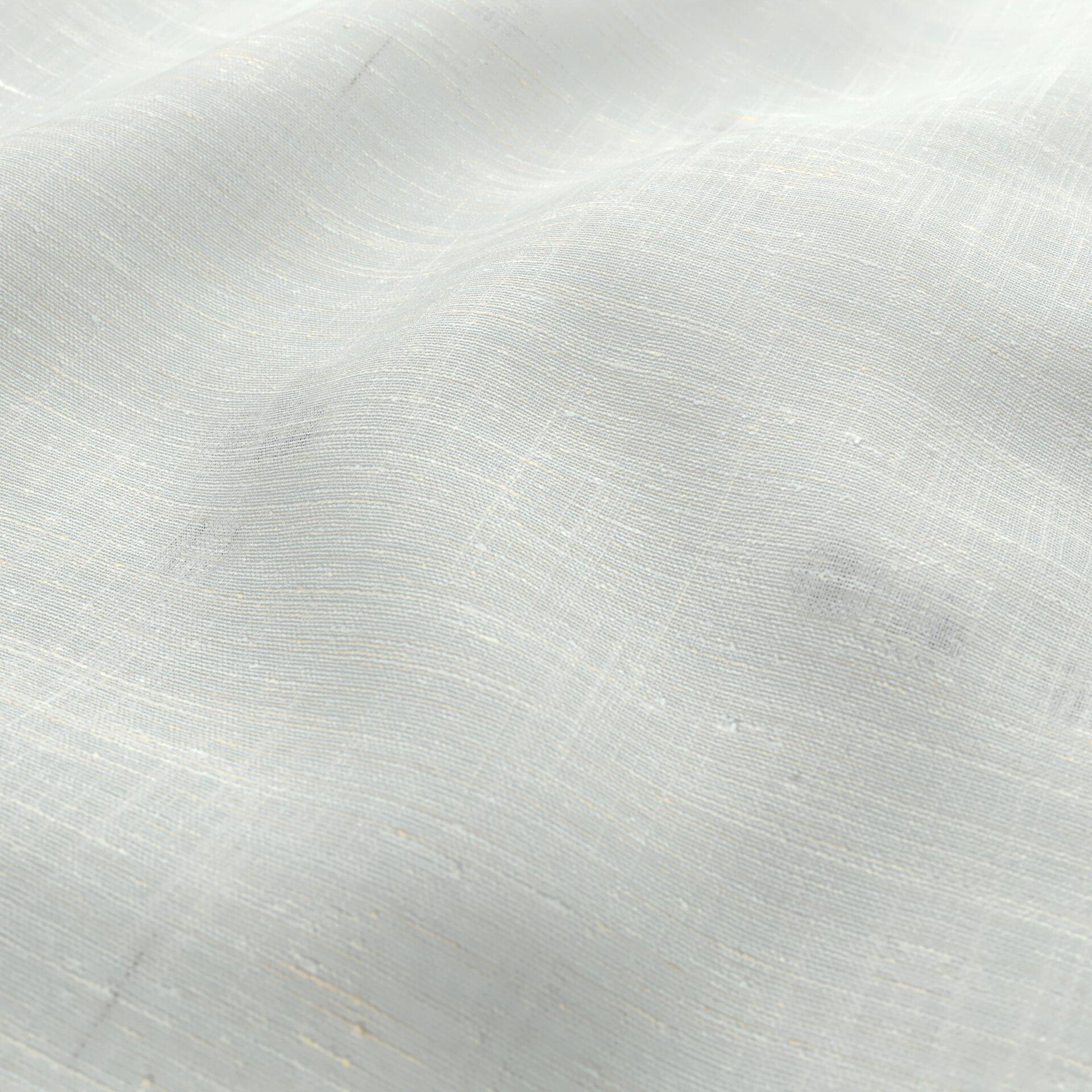 Cream sheer woven fabric with a linen-like texture, subtle gold threads and a soft drape; ideal for curtains or lightweight garments.