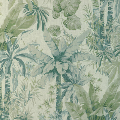 KRAVET COUTURE LINEN BOTANICAL & FLORAL WHITE,MINERAL,TEAL   - JUNGLEWOOD.35.0