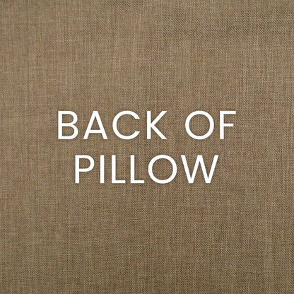 Sand-colored linen pillow fabric with white "BACK OF PILLOW" lettering.