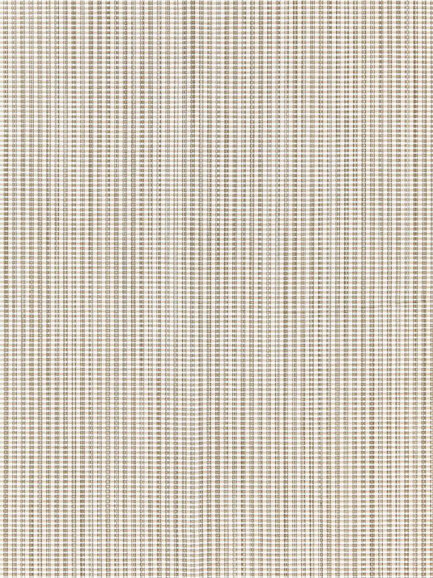 Beige woven fabric featuring narrow brown vertical stripes and subtle texture.