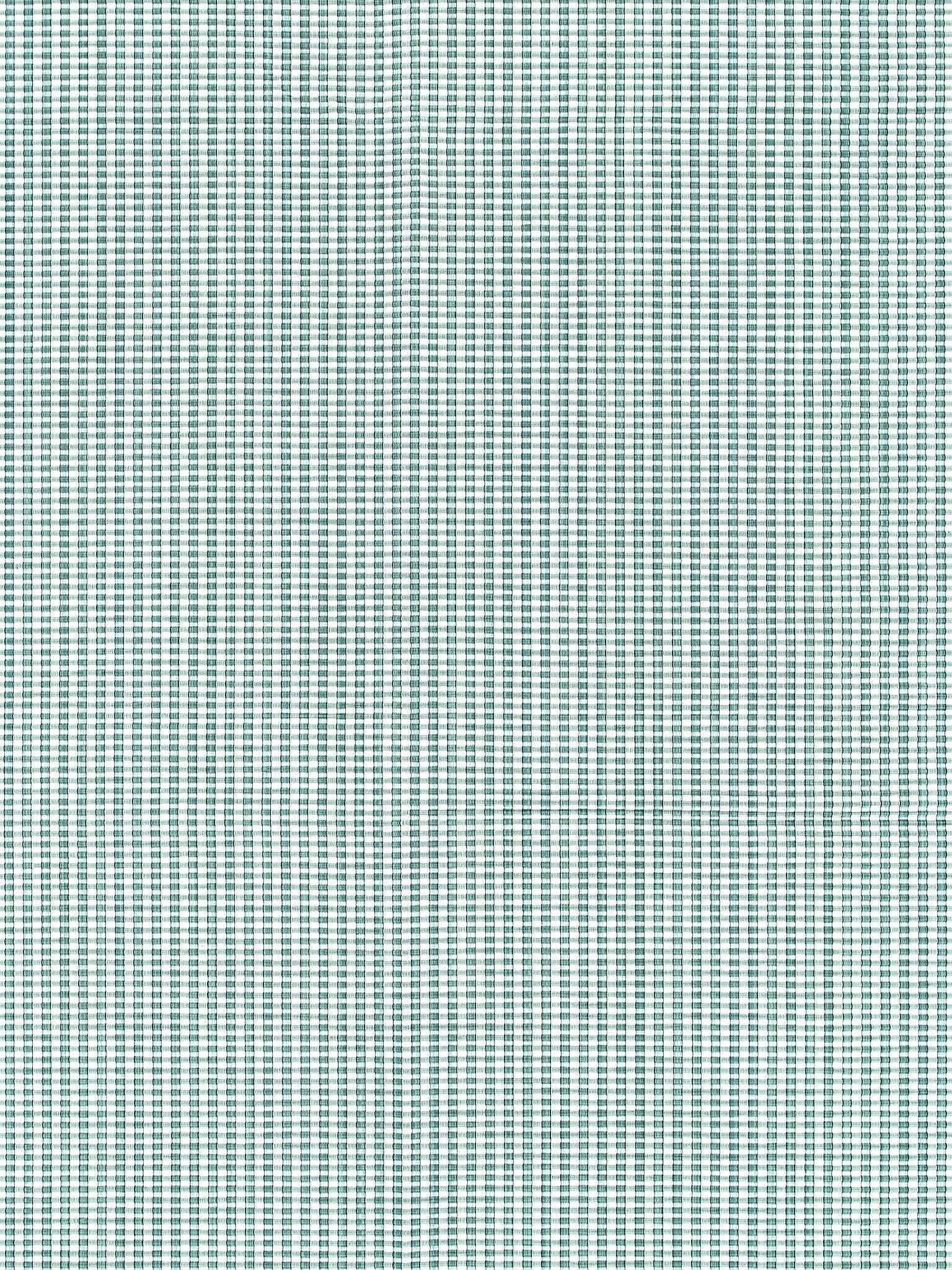 Teal and white micro-check woven fabric with fine vertical and horizontal stripes, suitable for shirts or curtains.