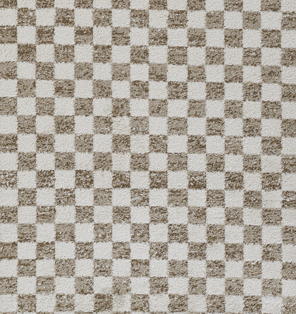 Beige and brown checkerboard textile pattern with a textured surface.