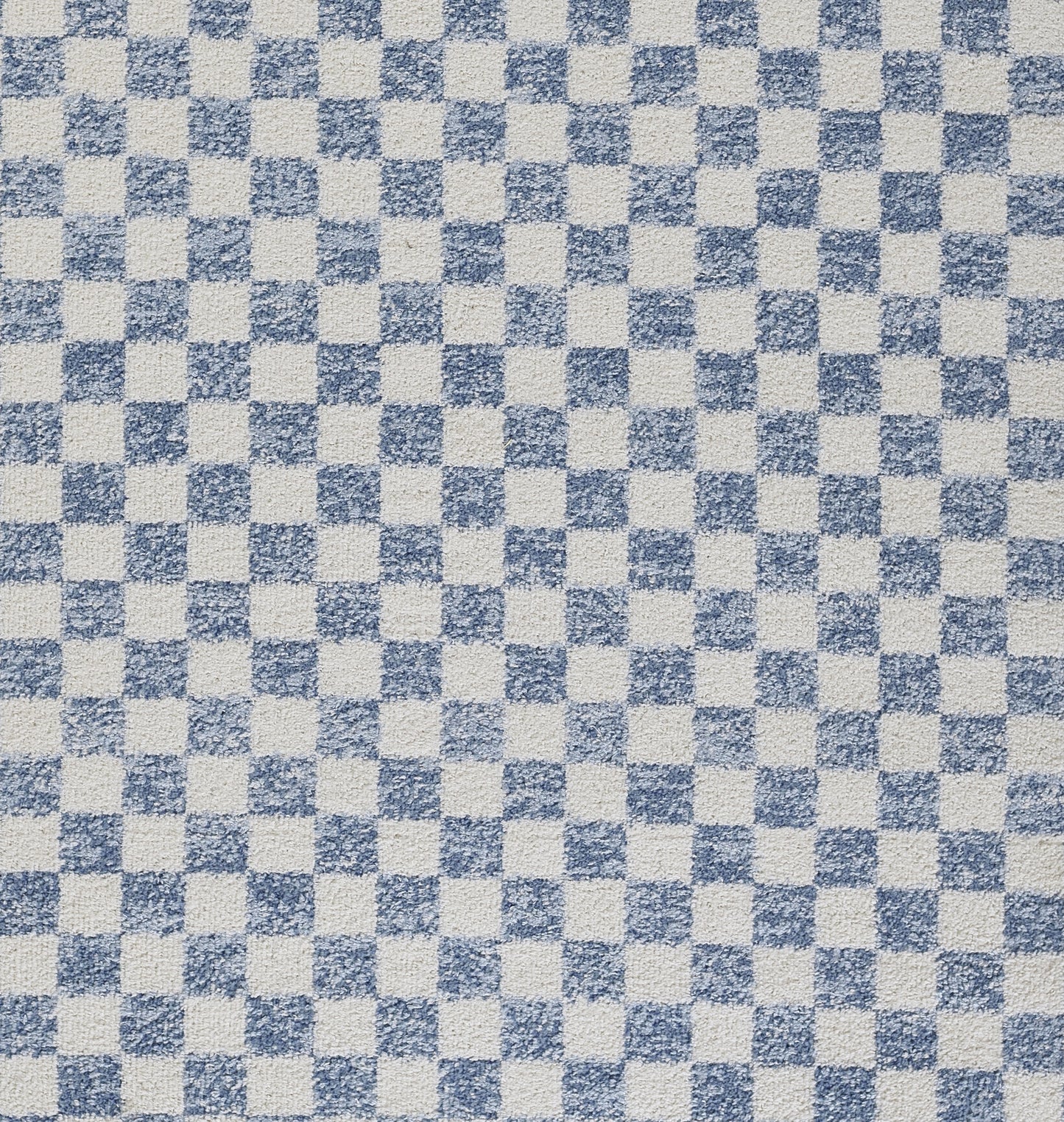 Blue and white checkered woven fabric with a textured, casual look for towels or table linens.