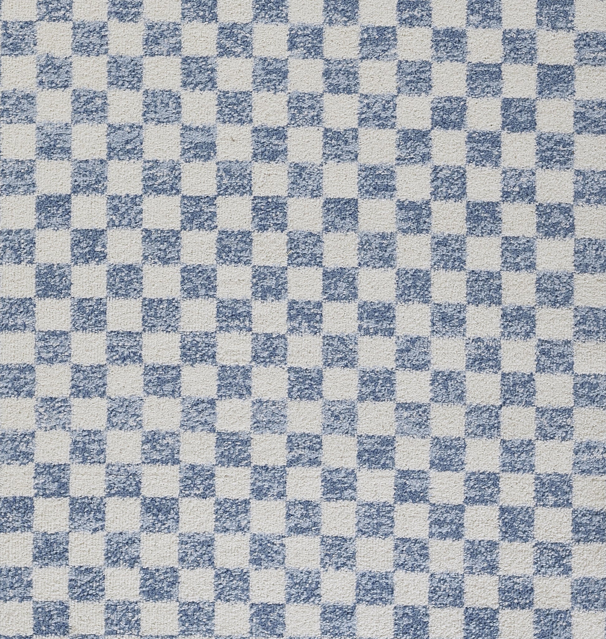 Blue and white checkered woven fabric with a textured, casual look for towels or table linens.