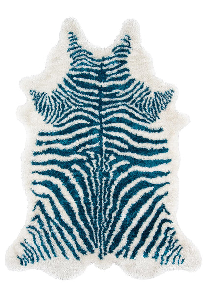Momeni Kalahari blue 8x10 animal print area rug sold by Primoends, zebra-inspired contemporary indoor rug with plush synthetic fibers for living room and bedroom decor