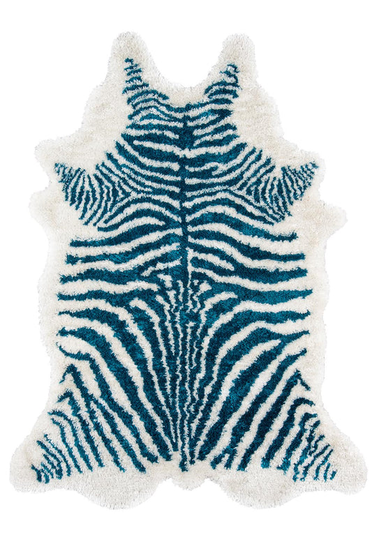 Momeni Kalahari blue 8x10 animal print area rug sold by Primoends, zebra-inspired contemporary indoor rug with plush synthetic fibers for living room and bedroom decor
