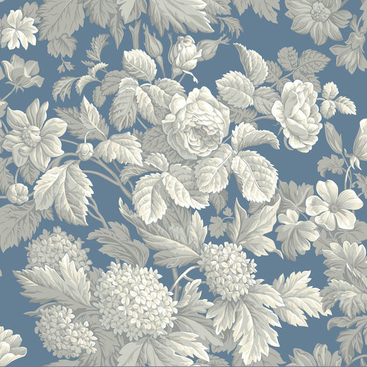 York Wallcoverings Best Sellers Antique Floral in Wedgewood Blue and Grey Wallpaper   Whites and Off-Whites   - KC1845