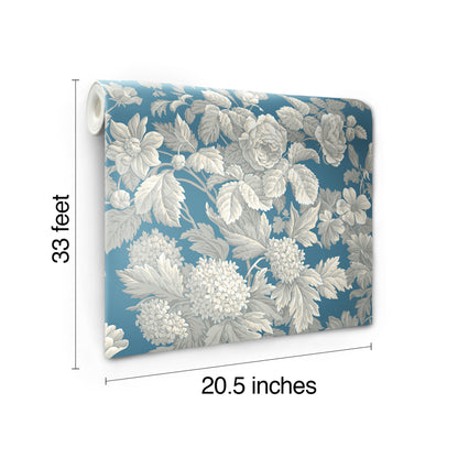 York Wallcoverings Best Sellers Antique Floral in Wedgewood Blue and Grey Wallpaper   Whites and Off-Whites   - KC1845