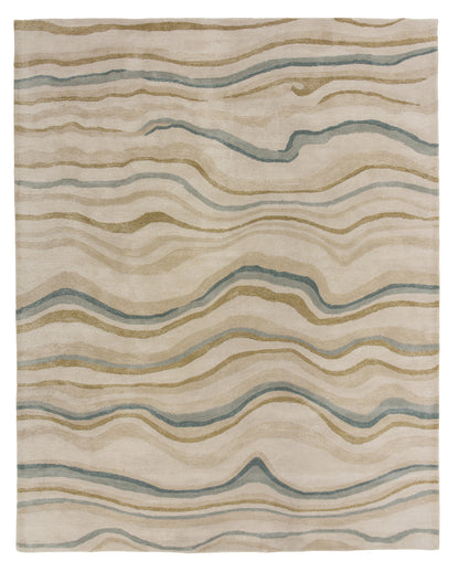 9' x 12' rug with a modern geometric pattern.