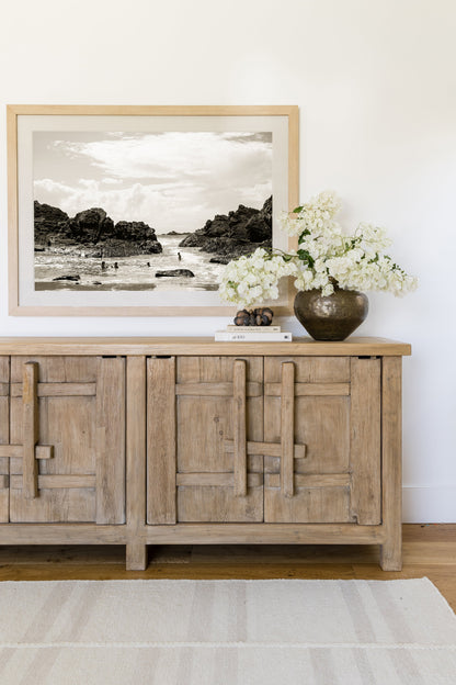 Muted Stripe rug in neutral tones, 8' x 11' on the floor.
