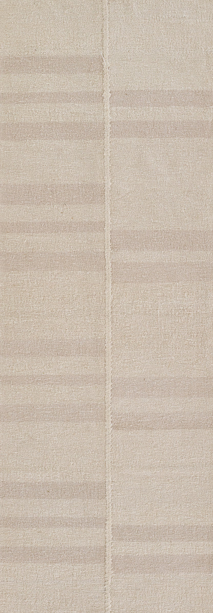 Ivory beige rug runner with a muted stripe pattern and textured woven surface.