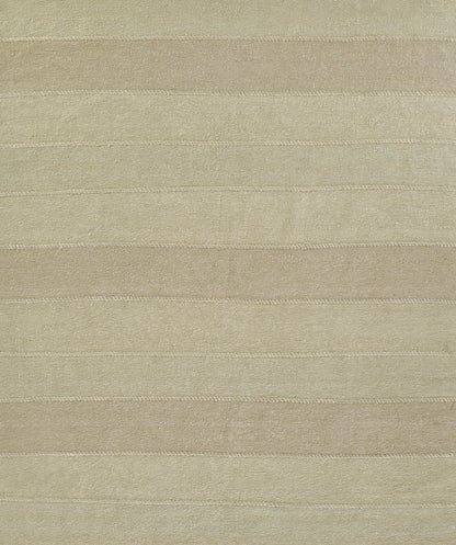 Beige and tan striped textile rug with subtle horizontal bands, soft woven material.