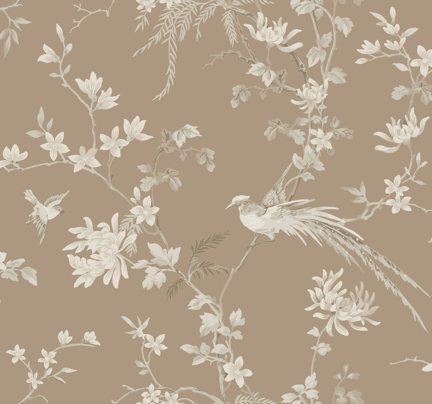 York Wallcoverings Ronald Redding Bird and Blossom Chinoserie Brown Wallpaper  Botanical Browns   - KT2172