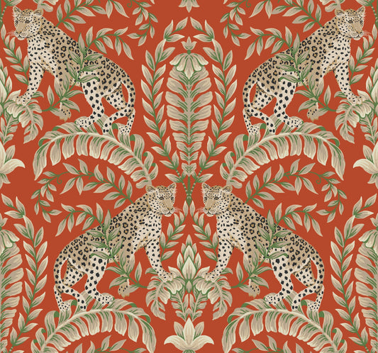 York Wallcoverings Ronald Redding Jungle Leopard Orange Wallpaper  Animals Oranges   - KT2201