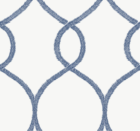 York Wallcoverings Ronald Redding Laurel Leaf Ogee Navy Wallpaper  Trellis and Lattice Blues   - KT2232