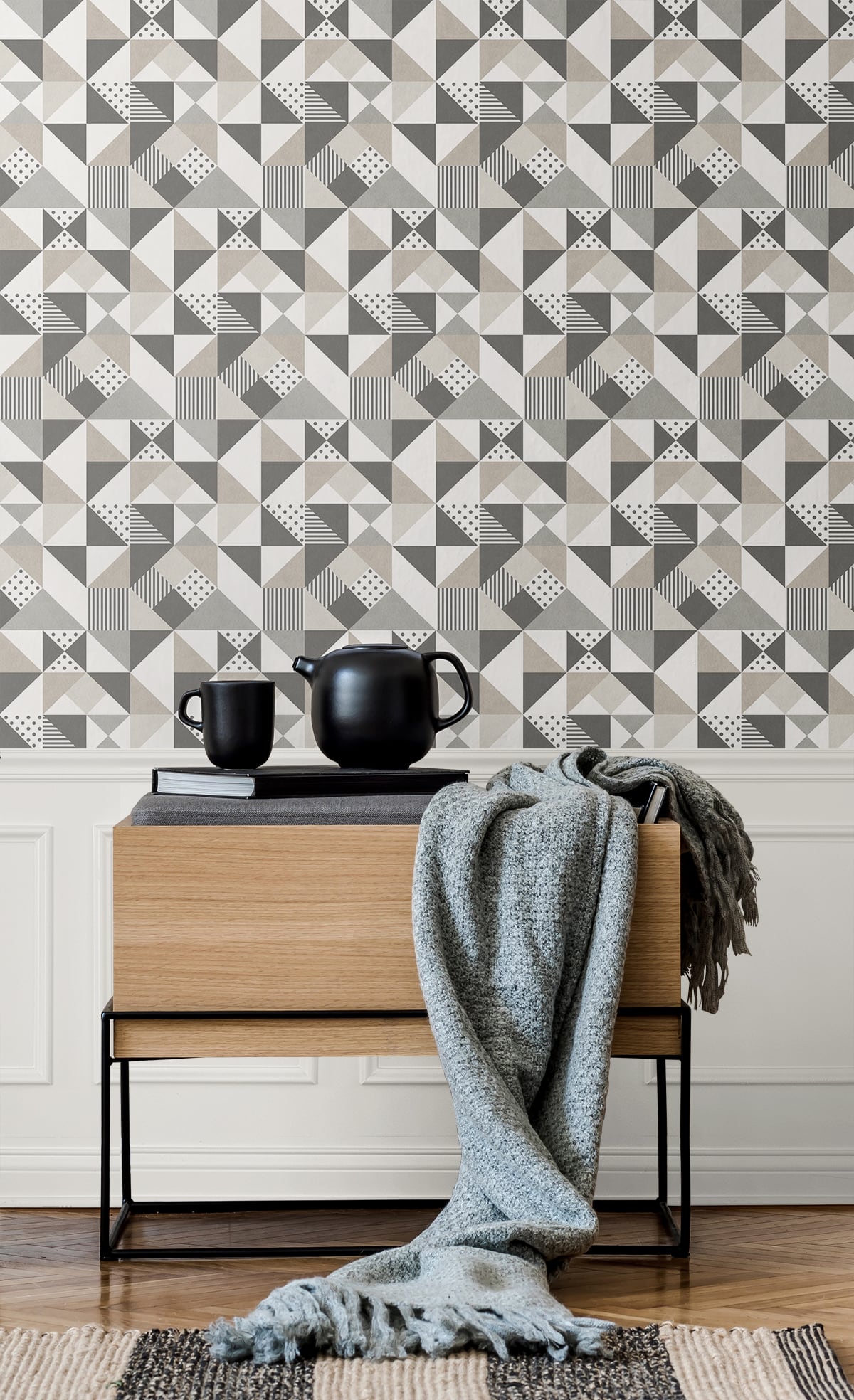Seabrook Designs Mondrian Lozenge Geometric Geometric Art Deco Grey Matte  - KTM1220