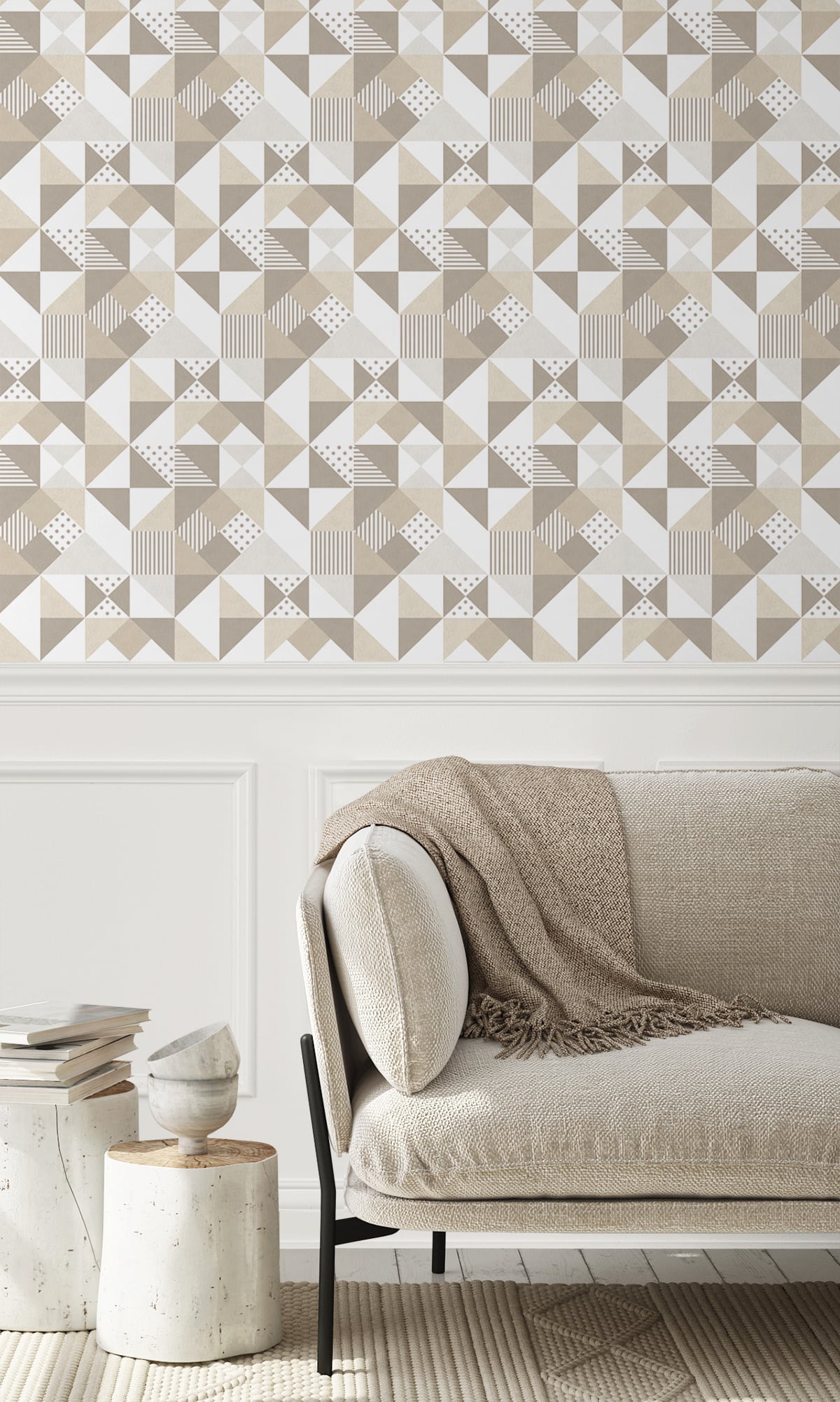 Seabrook Designs Mondrian Lozenge Geometric Geometric Art Deco Beige Matte  - KTM1280
