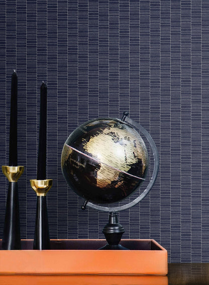 Seabrook Designs Mondrian Deco Spliced Stripe Geometric Art Deco Blue Matte  - KTM1417