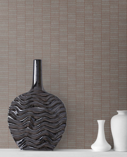 Grey matte Mondrian-style wall art with spliced stripe geometry; Art Deco motif on a beige textured wall.
