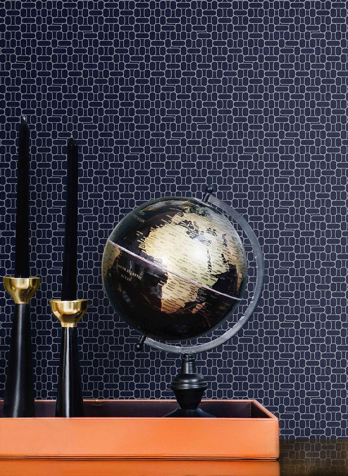 Blue metallic Mondrian Capsule geometric Art Deco decor sculpture.