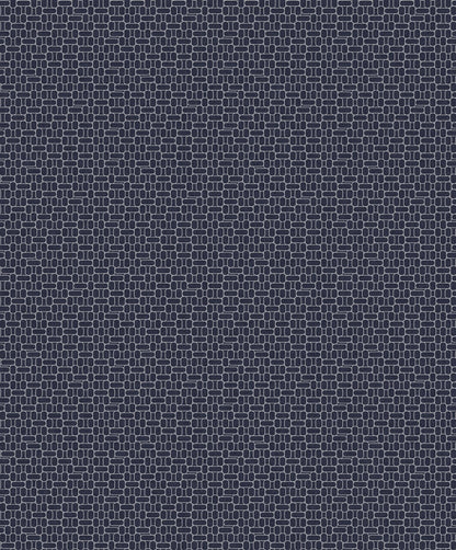 Blue metallic fabric with a geometric Mondrian-style block pattern; Art Deco-inspired textile suitable for clothing or upholstery.