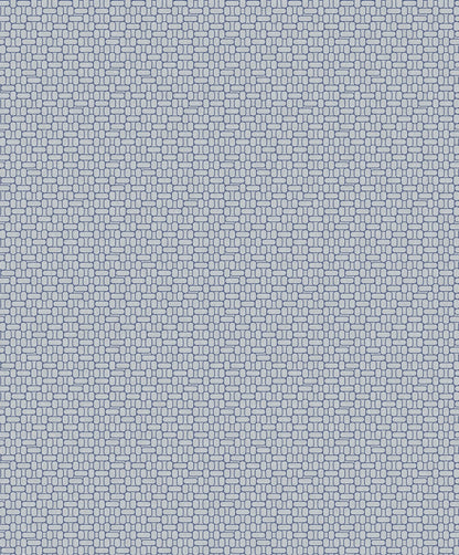 Light blue fabric with a navy Mondrian-style geometric pattern; modern woven textile.