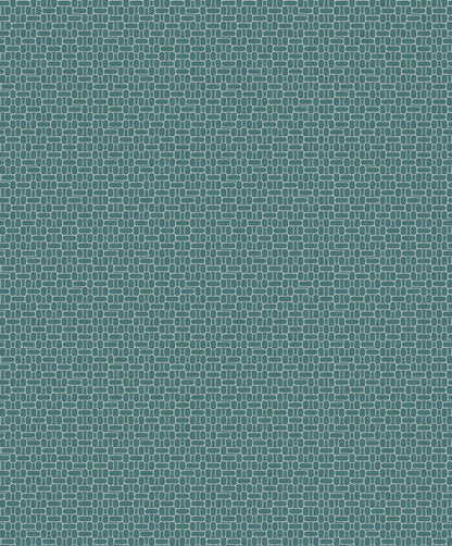 Teal woven fabric with a tiny light-teal brick-like geometric pattern and subtle texture; upholstery or crafts material.