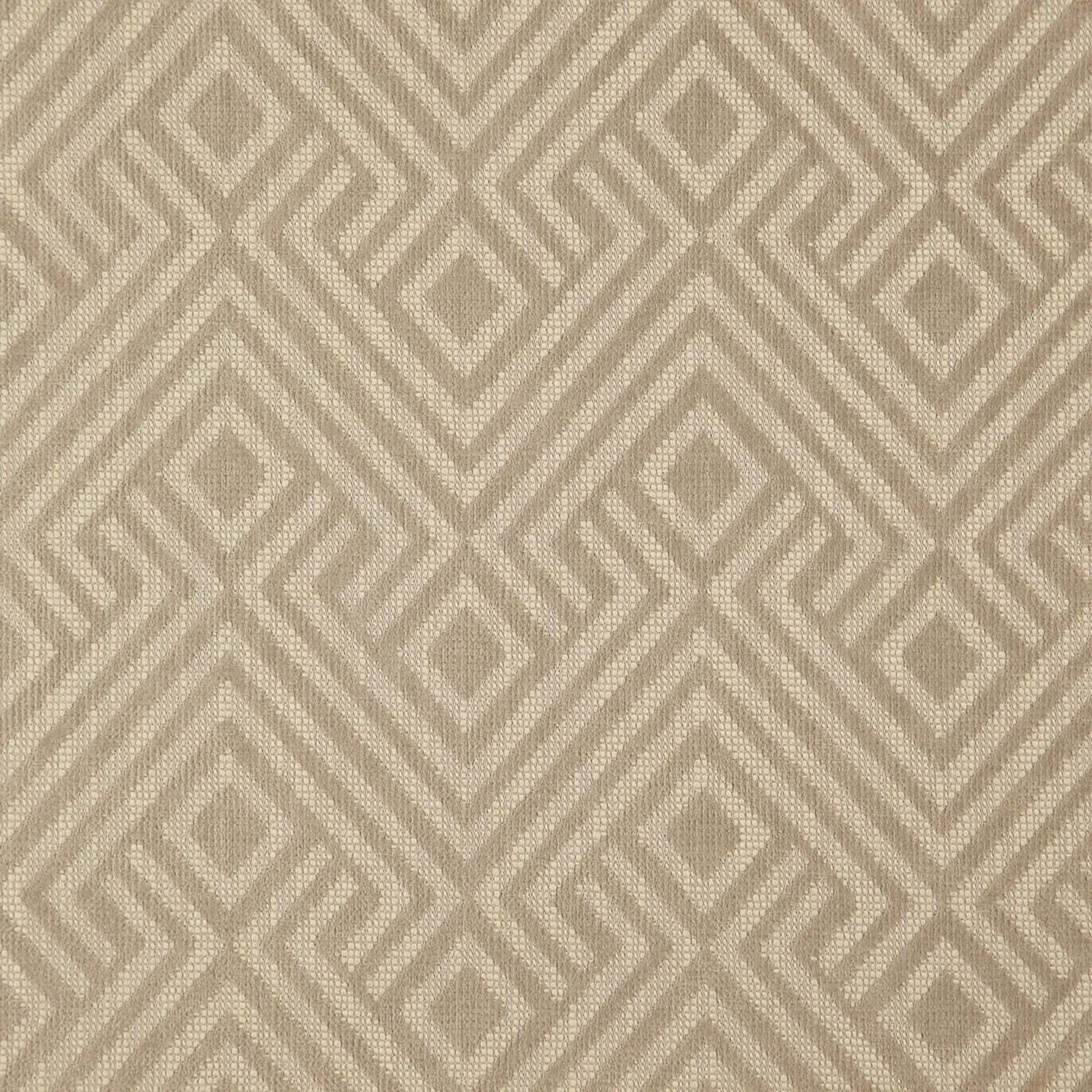 Beige textured fabric featuring a diamond lattice geometric pattern; ideal for upholstery or drapery.