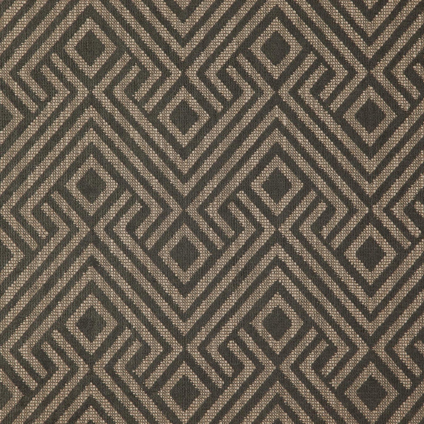 Interlocking diamond pattern in charcoal and beige, woven textured fabric.